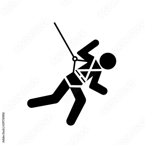 Body Harness And Lifeline Required Black Icon, Vector Illustration, Isolate On White Background Label. EPS10