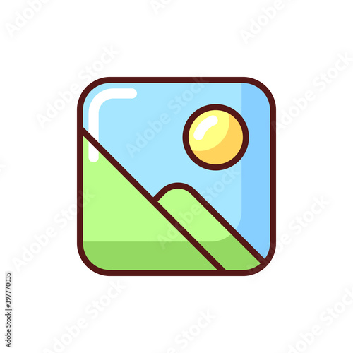 Photo gallery app RGB color icon. Organizing photos and videos. On-device images sorting and searching. Image editor. Adding titles, ratings, captions. Sharing albums. Isolated vector illustration