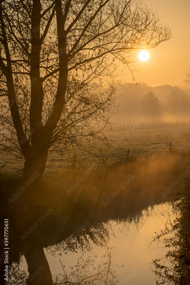 at sunrise whit mist