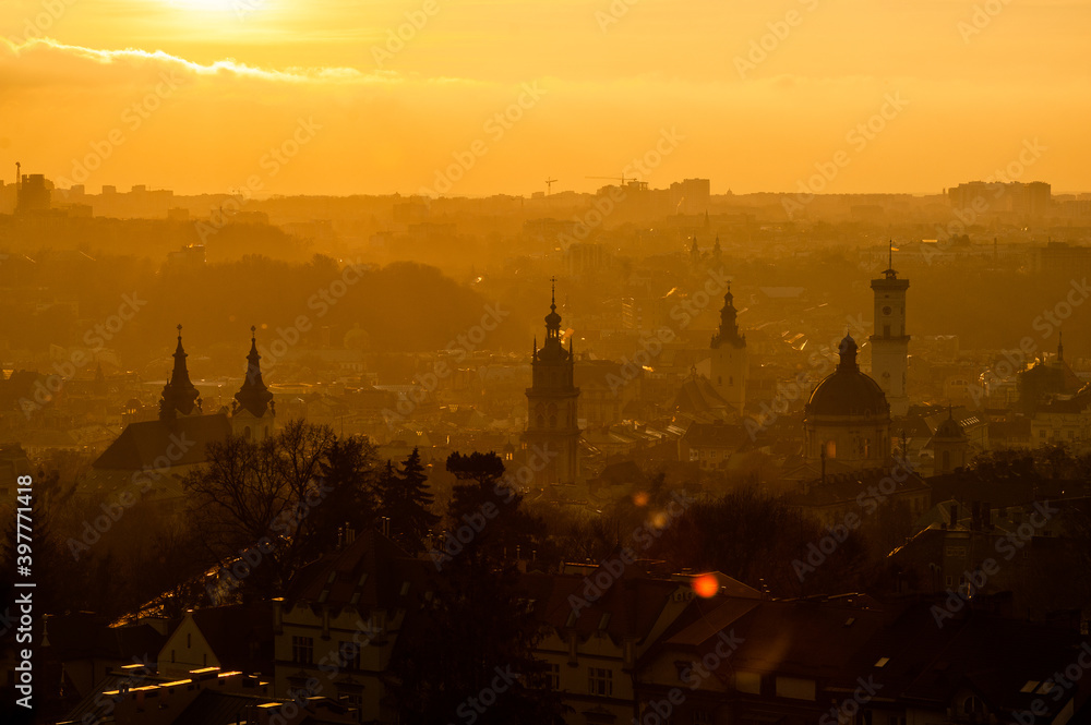 Panorama of the old European city of Lviv