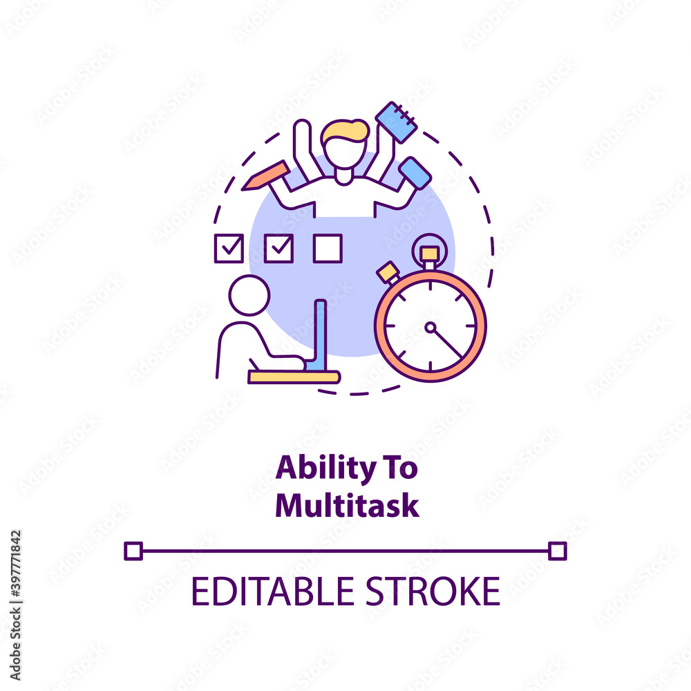Ability to multitask concept icon. Office manager. Worker productivity. Virtual assistant skill idea thin line illustration. Vector isolated outline RGB color drawing. Editable stroke