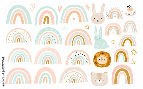 Abstract doodles. Baby animals pattern. Fabric pattern. Vector illustration with cute animals. Nursery baby pattern illustration
