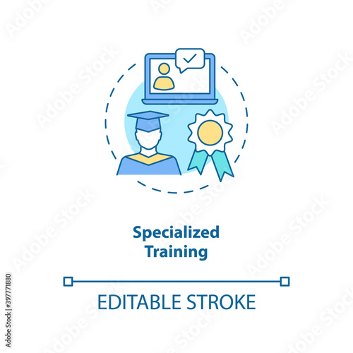 Specialized training concept icon. Online course, education. College degree. Virtual assistant skill idea thin line illustration. Vector isolated outline RGB color drawing. Editable stroke