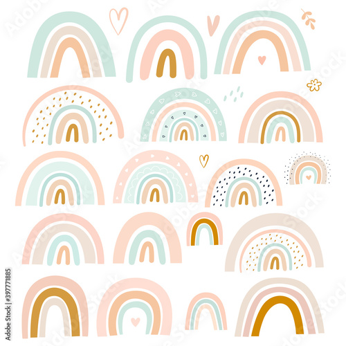 Pastel stylish trendy rainbows vector illustrations	