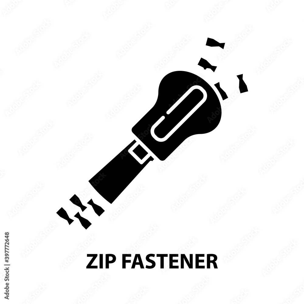 zip fastener icon, black vector sign with editable strokes, concept illustration