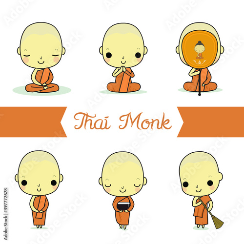 Thai Buddhist monks collections. Simple vector and illustrator character.