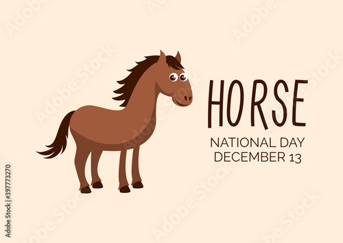 National Horse Day vector. Happy brown horse icon vector. Cute foal cartoon character. Horse Day Poster, December 13. Important day