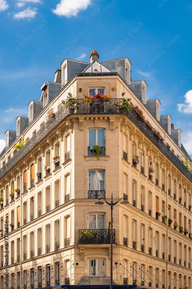 Paris, typical facade in the center