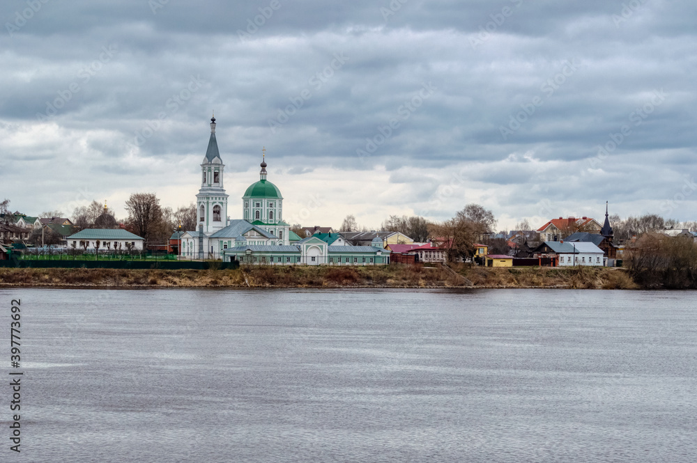 St. Catherine's convent in Tver on a cloudy spring day. View from the other Bank of the Volga. Tver. Tver region-April 2019