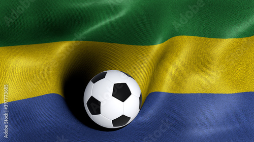 3D rendering of the flag of Gabon with a soccer ball