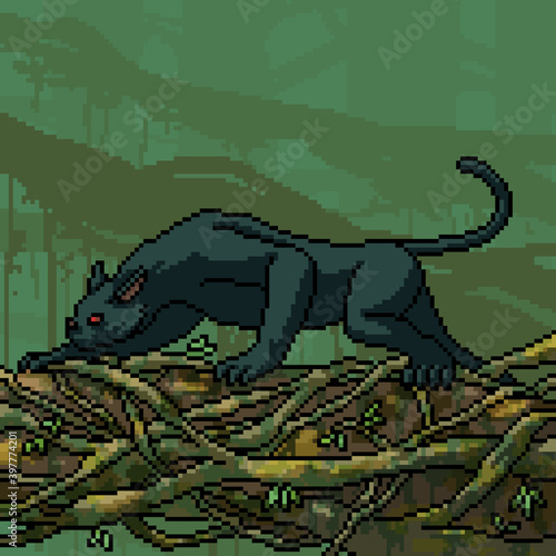 pixel art scene black panther