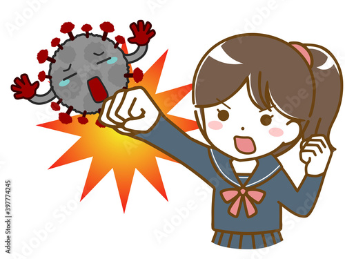 ウイルスを撃退する女子学生