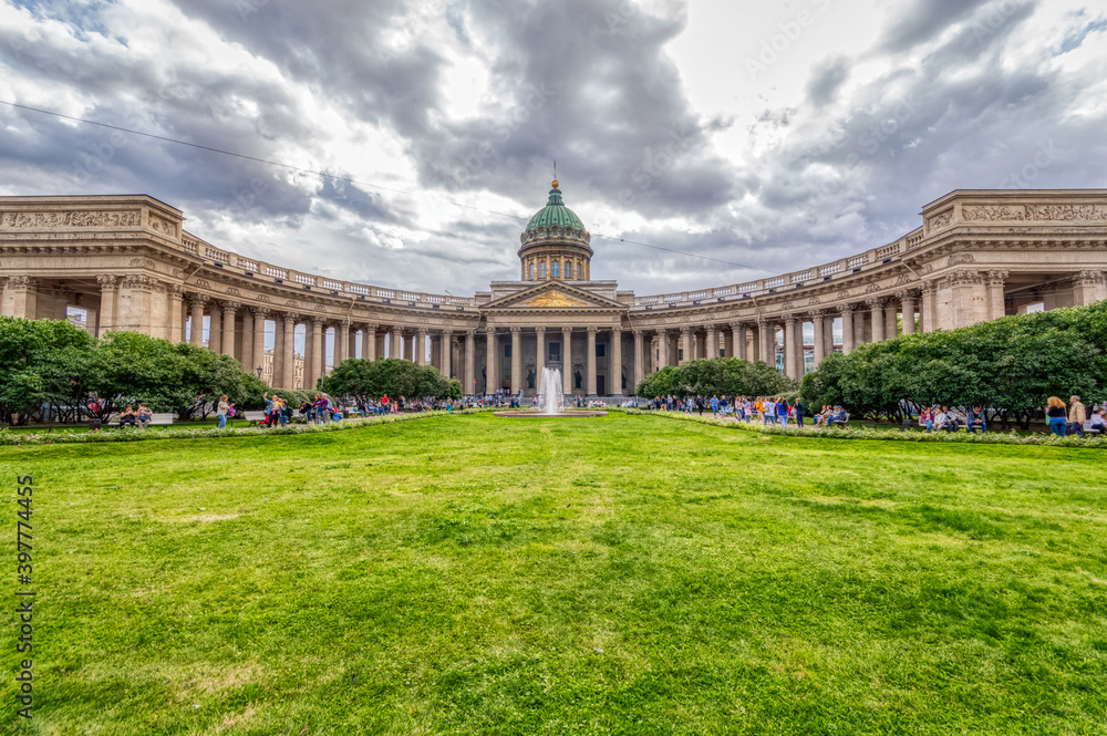 Kazan Cathedral of St. Petersburg on a Sunny summer day. Saint Petersburg-August 2019