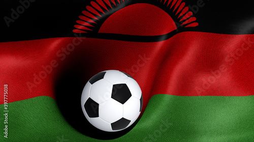 3D rendering of the flag of Malawi with a soccer ball