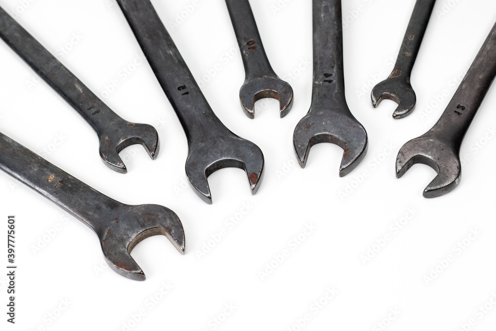 Spanner Set Isolated. dark coloured spanners on white background. Spanner Set Isolated. dark coloured spanners on white background.