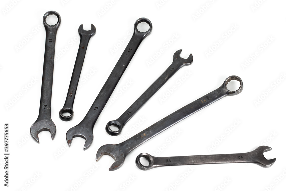 Spanner Set Isolated. dark coloured spanners on white background. Spanner Set Isolated. dark coloured spanners on white background.