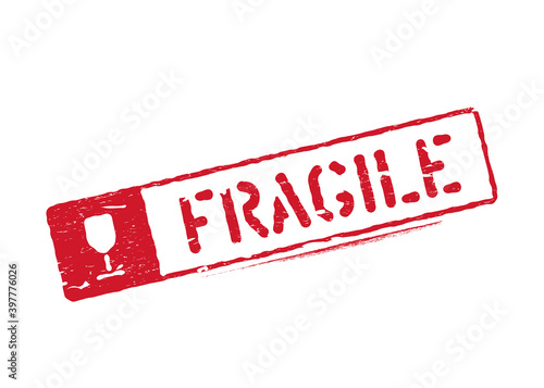 Fragile, this way up isolated grunge rubber box sign for cargo and delivery with glass
