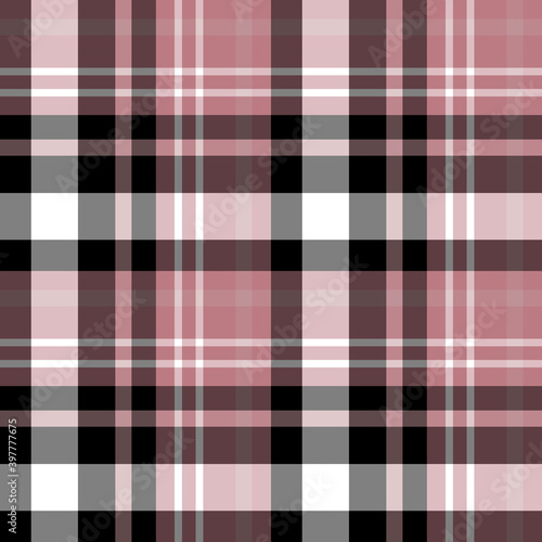 Seamless pattern in black, white, discreet pink colors for plaid, fabric, textile, clothes, tablecloth and other things. Vector image.