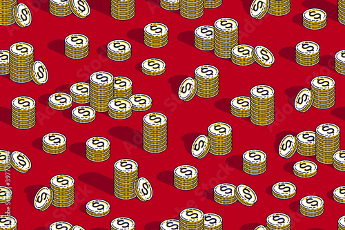 Money coins seamless background, backdrop for financial business website or economical theme ads and information, 3d cash, vector wallpaper or web site background.