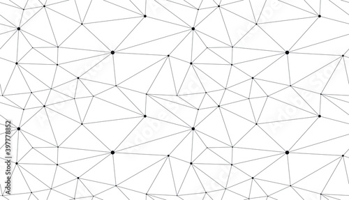 Technology communication seamless vector pattern with connected thin lines, black and white monochrome endless wallpaper background science theme.