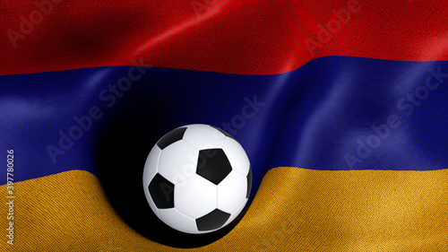 3D rendering of the flag of Armenia with a soccer ball