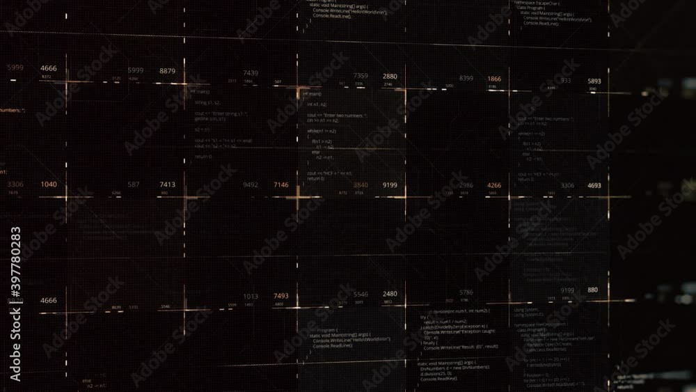 Abstract source codes on black background, concept of cyber crimes ...