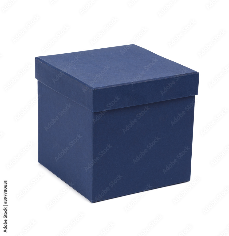 closed blue cardboard box with lid for gifts isolated on white background closed blue cardboard box with lid for gifts isolated on white background