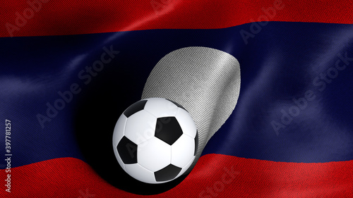 3D rendering of the flag of Laos with a soccer ball