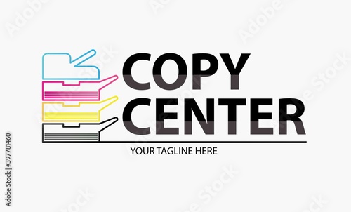 Copy center emblem. Digital print logo design template. Typography modern sign. Polygraphy and print factory. Express press and photocopy.
