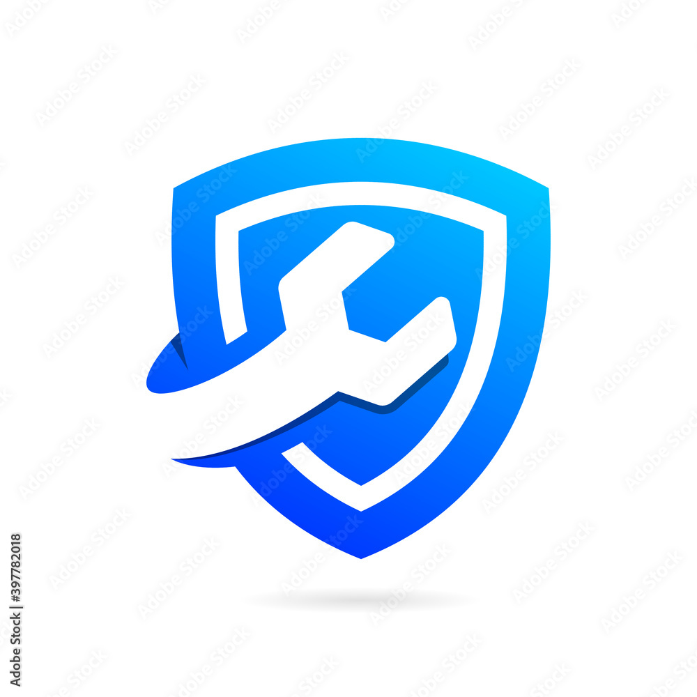 wrench with shield icon, service company logo wrench with shield icon, service company logo