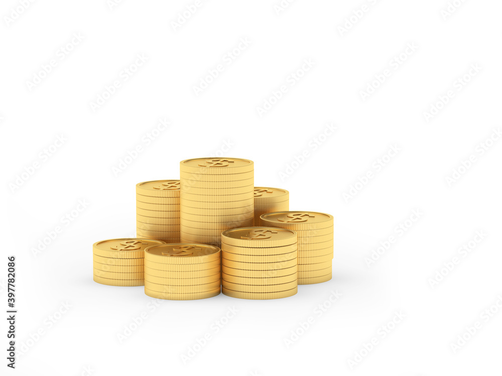 Stacks of gold coins isolated on a white background. 3D illustration Stacks of gold coins isolated on a white background. 3D illustration