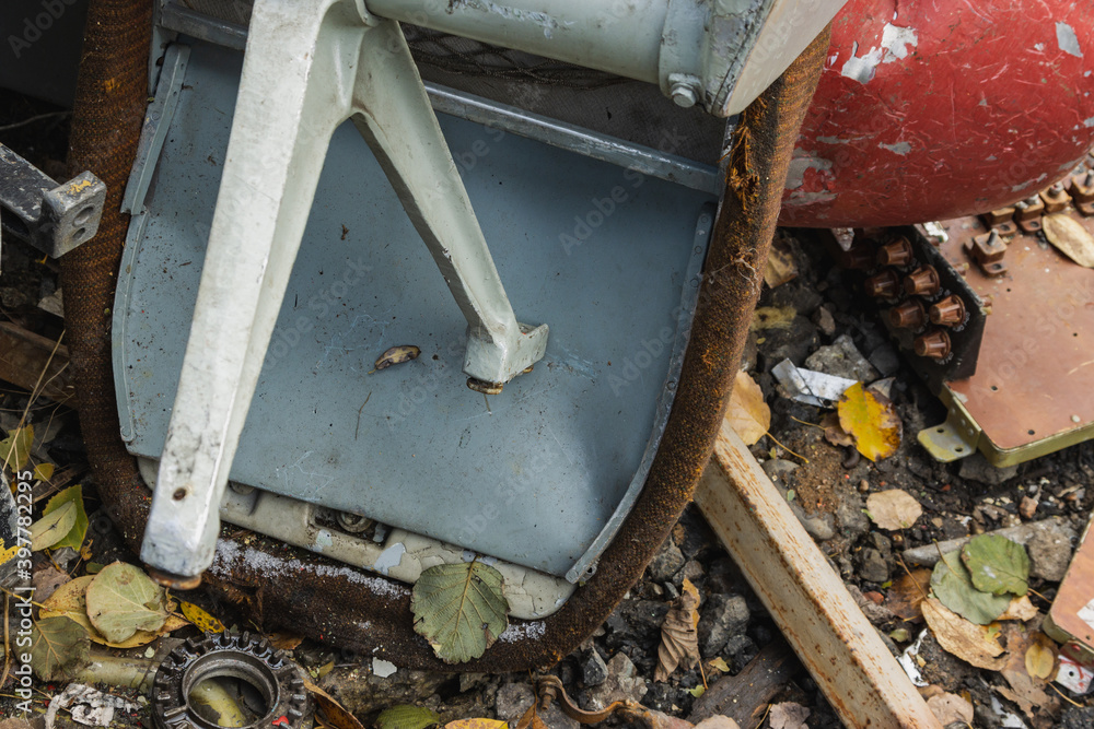 The wreckage of the airplane, parts of the fuselage and passenger seat
