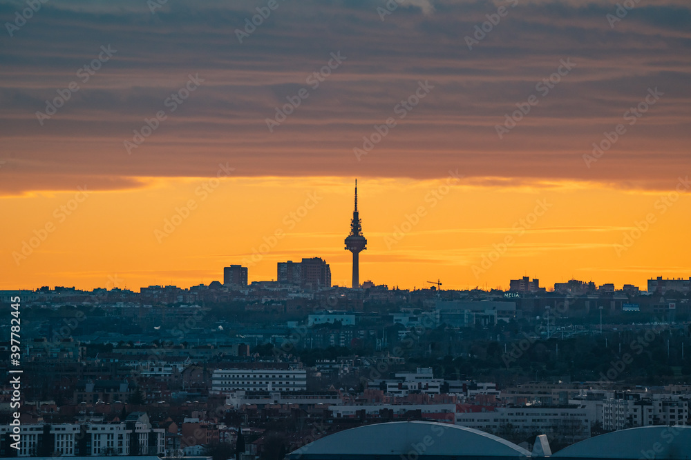 Madrid cityscape with Piruli (TV Tower).
