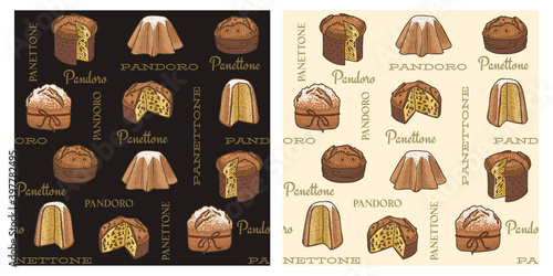 Panettone and Pandoro premium vintage seamless pattern for print textile wallpaper background photo