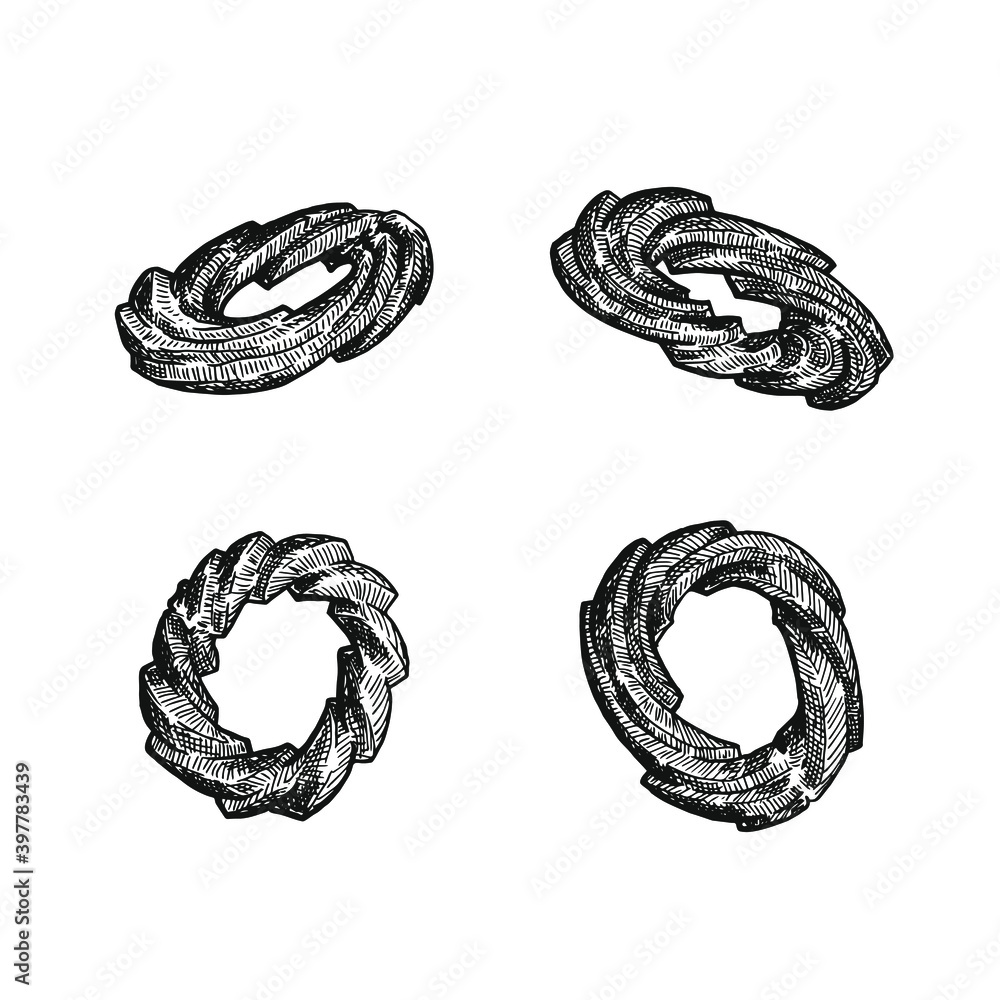 Hand drawn black and white crosshatch vector illustration of four vanilla wreaths, vaniljekranse. Hand drawn black and white crosshatch vector illustration of four vanilla wreaths, vaniljekranse.