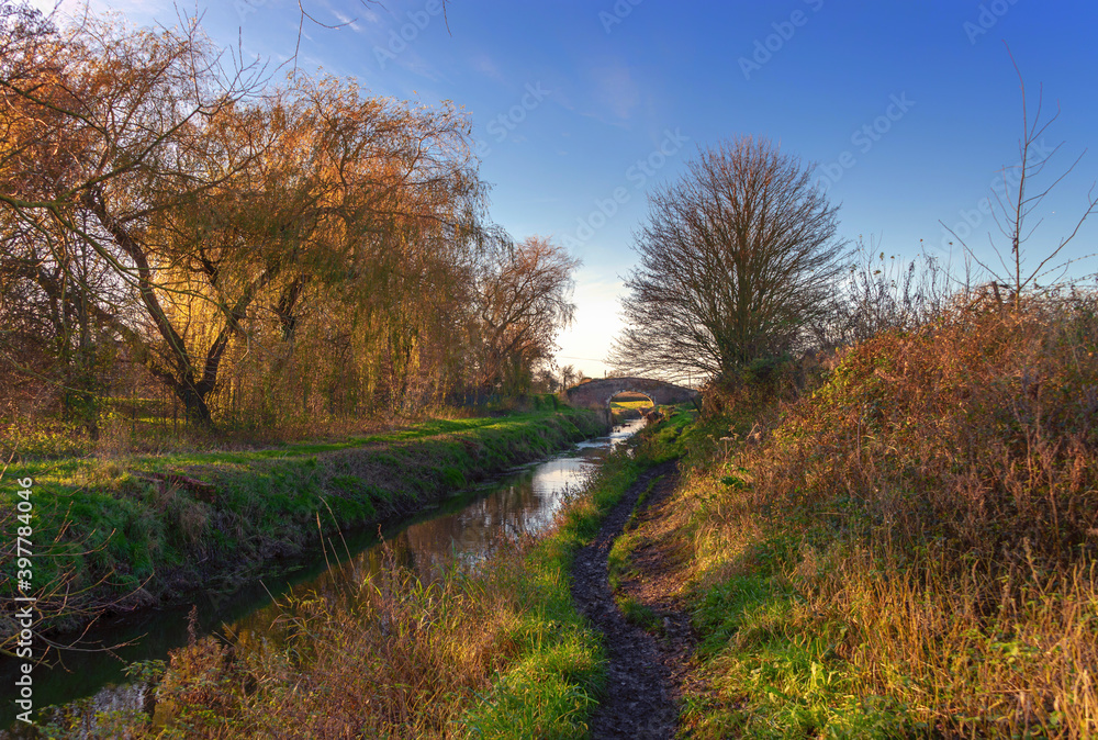 Fototapeta premium Rural scene with ancient bridge.