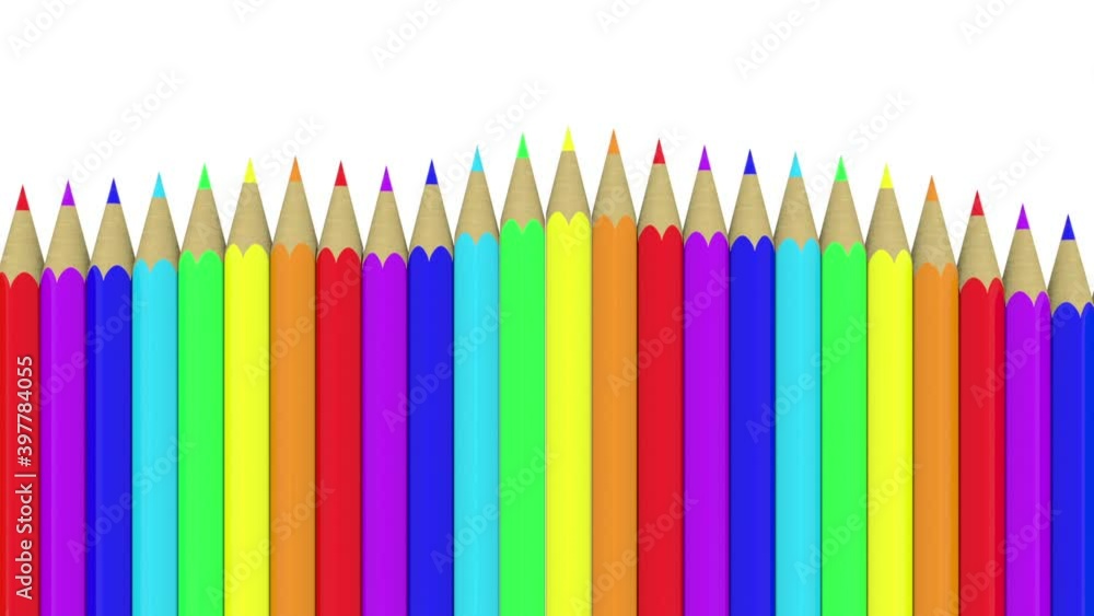 A wave of colored pencils. Seamless loop. A wave of colored pencils. Seamless loop.