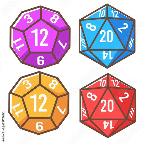 Polyhedron dice cube with numbers, playing games