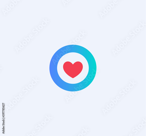 Red heart in a blue circle, abstract medical symbol, logo concept, vector isolated icon on a white background.