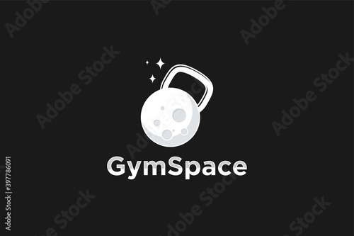 Gym logo space kettlebell moon design simple minimalist design