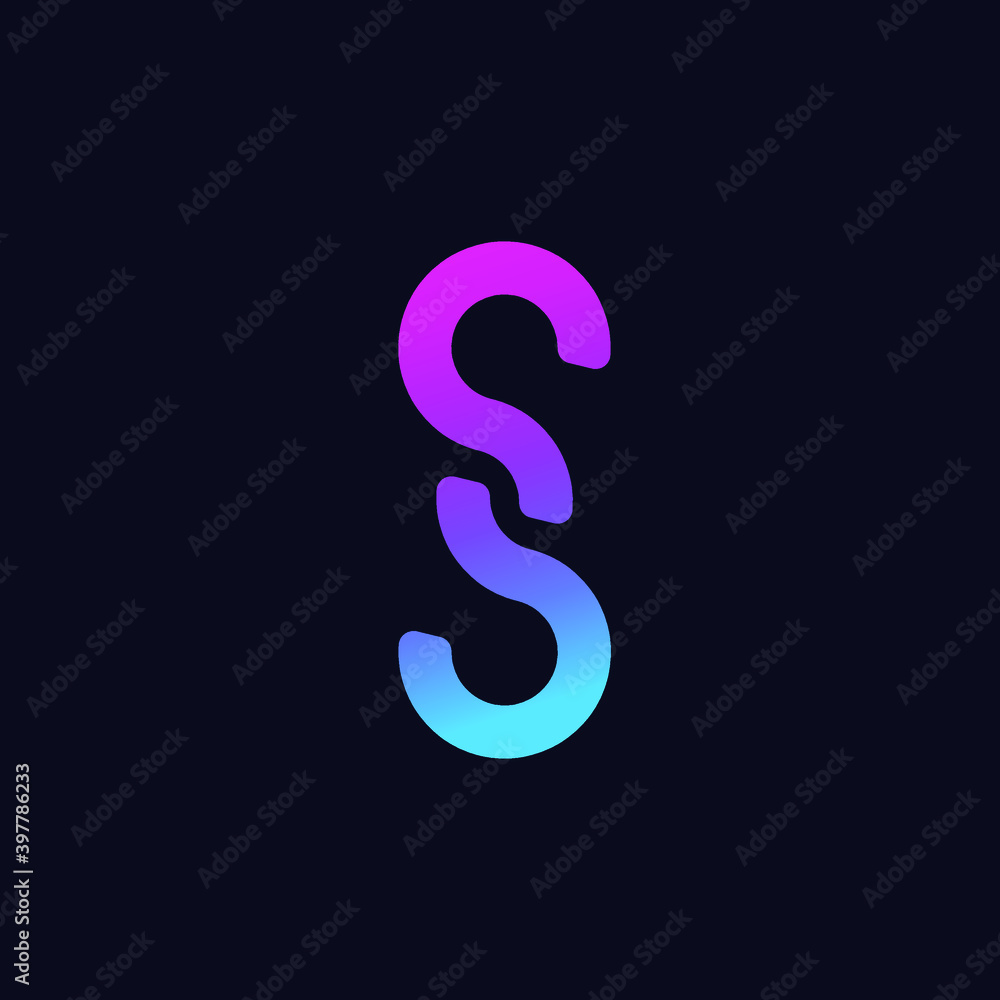 Letter S logo.Neon colors lettering icon.Alphabet initial isolated on dark background.Modern, geometric, tech, web style character.Bold sign.Abstract shape. Letter S logo.Neon colors lettering icon.Alphabet initial isolated on dark background.Modern, geometric, tech, web style character.Bold sign.Abstract shape.