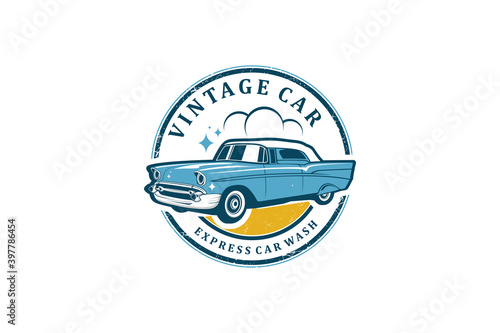 Classic car vintage design car wash service auto logo icon minimalist design.