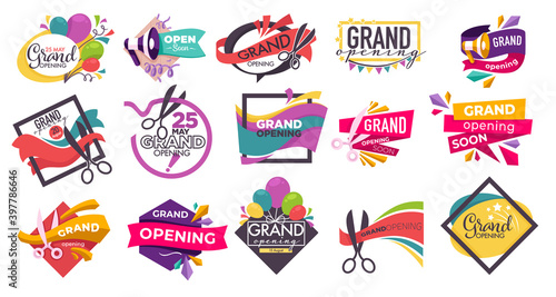 Grand opening cutting scissors and ribbons banner
