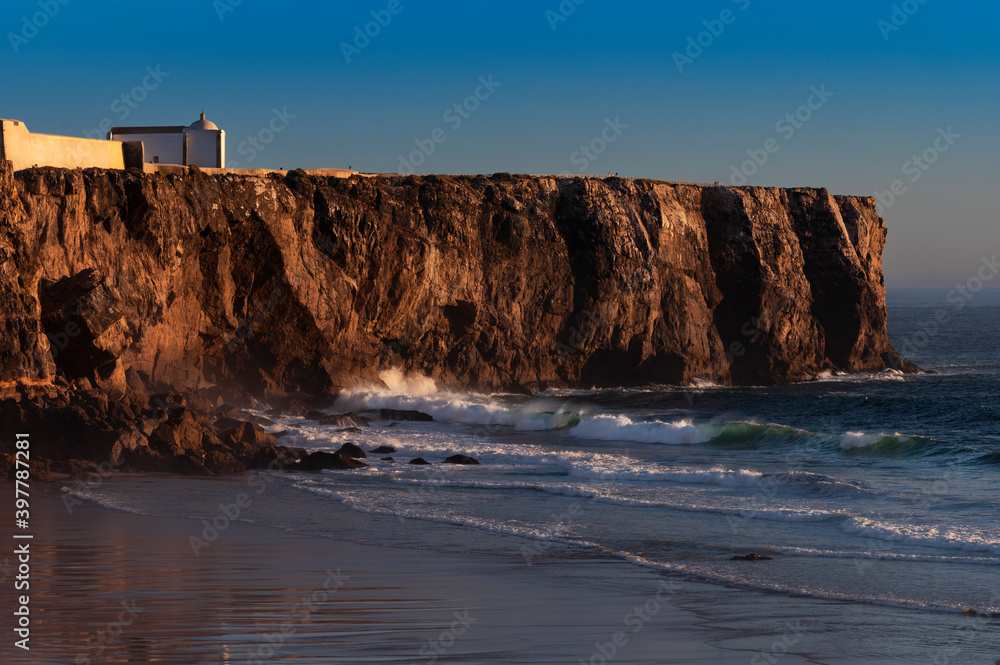 Sagres, Portugal - August 19, 2020: People at the Tonel Beach (Praia do Tonel) on a summer day, in Algarve, Portugal