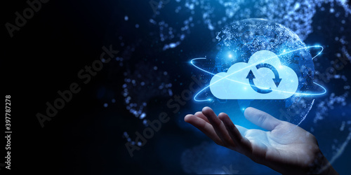 Cloud technology computing networking concept on virtual interface.