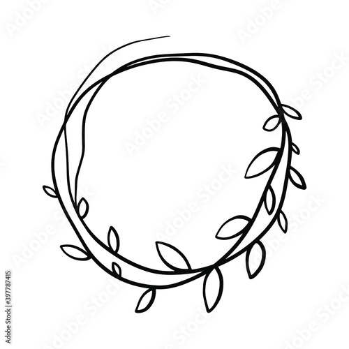 Vector hand drawn spring wreaths isolated on white background. Outline willow branch. Doodle style. Floral frame.