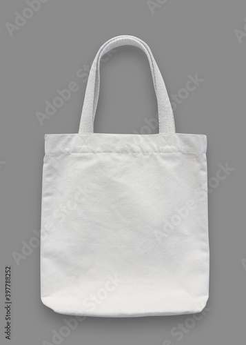 Tote bag mockup, white cotton fabric canvas cloth for eco shopping sack mock up blank template isolated on grey background (clipping path)