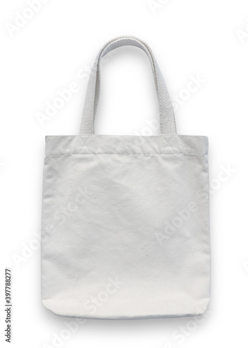 Tote bag mockup, blank canvas cotton fabric cloth for eco shopping sack mock up template isolated on white background (clipping path)