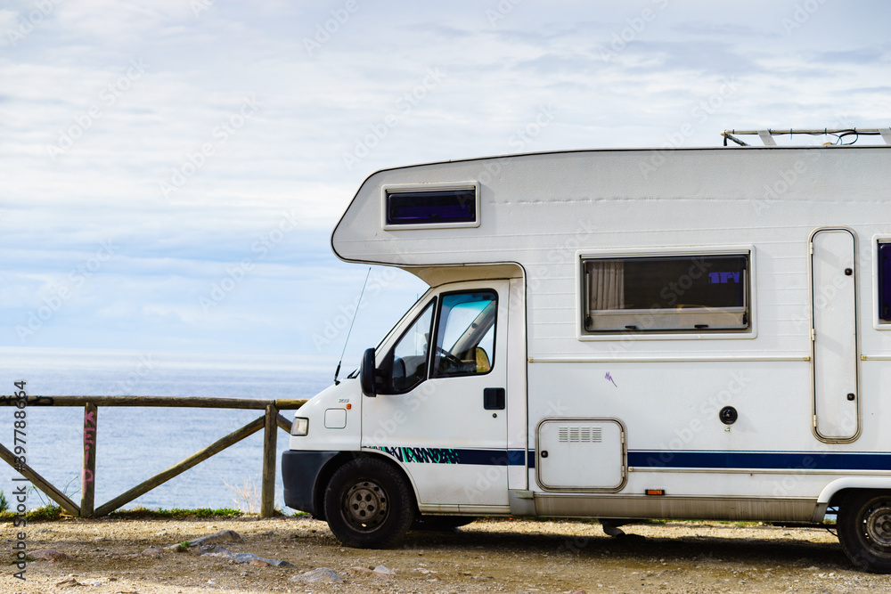 Caravan on seaside cliff, Spain