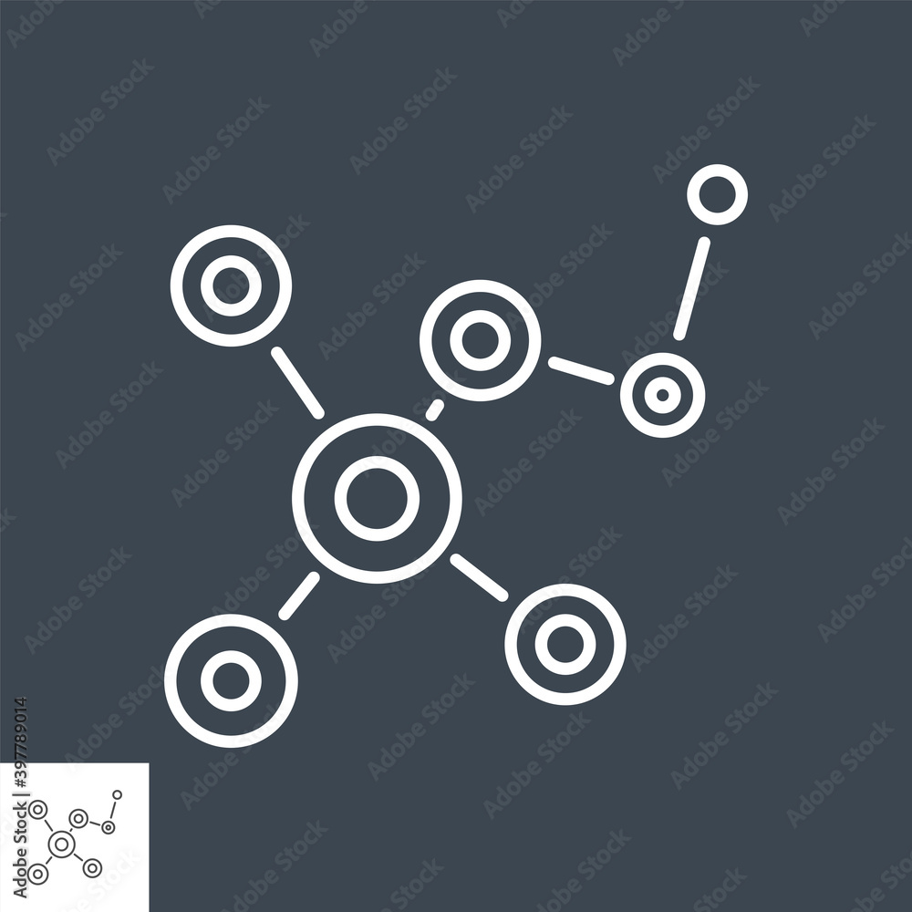 Molecule related vector thin line icon. Isolated on black background. Editable stroke. Vector illustration. Molecule related vector thin line icon. Isolated on black background. Editable stroke. Vector illustration.